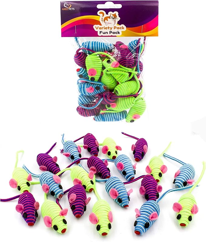 20 Hypno Colorful Mice with Rattle Sound, Interactive Catch Play Teaser Mouse Toy for Cats and Kittens. Pack of 20 Mice - PAWPICO