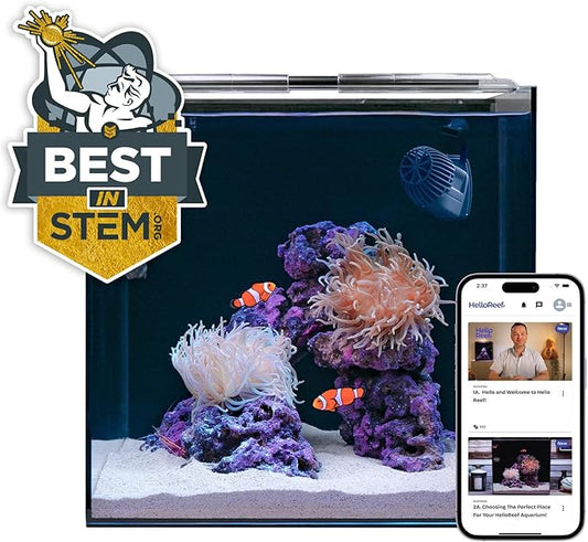 15 Gallon Beginner Clownfish Saltwater Aquarium Kit with App Controlled Smart LED Lighting, Filtration, Decor, and Setup Guide HelloReef