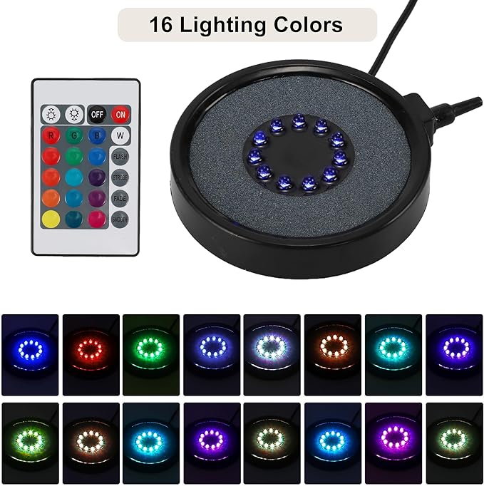 LED Aquarium Air Bubble Light, Underwater Fish Tank Bubblers Stone Disk, 16 Color Fish Tank Light, Aquarium Light for Plants with 11 Lamp Beads, Air Tube and Remote Control, 1 Set CAPASTEC