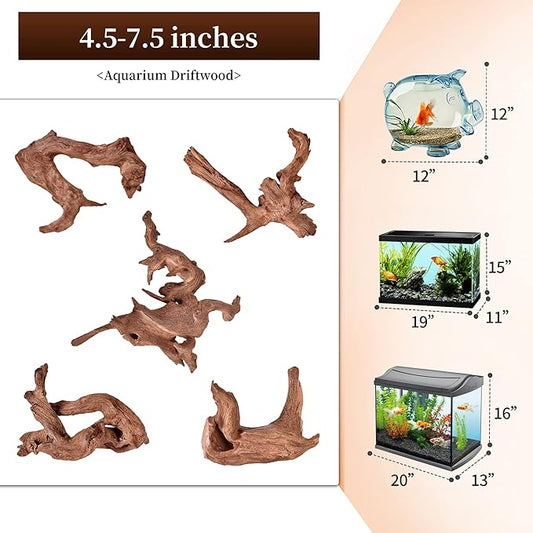 majoywoo Natural Small Coral Driftwood for Aquarium Decor Fish Tank Decorations, Assorted Driftwood Branch 4.5-7.5" 5 Pcs, Reptile Decor Majoywoo