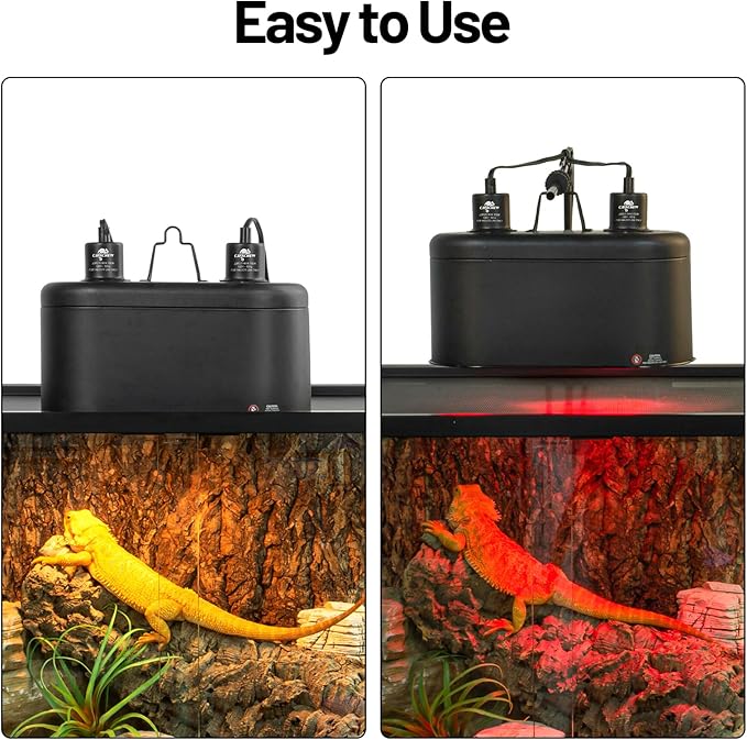 Dual Reptile Light Fixture with Separate Switches, 11.2in Double Dome Light Fixtures for Reptile Heat Lamp, Max 150W, Terrarium Habitat UVB Light Fixture for Reptiles Amphibians CAVACHEWReptileSupplies