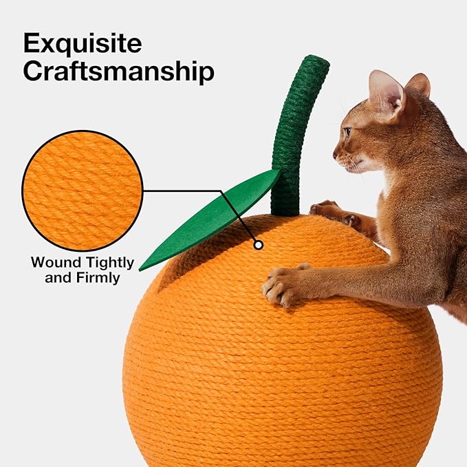 VETRESKA Orange Cat Scratching Post, Cute Cat Scratcher with Sisal Rope, Vertical Cat Scratch Post for Indoor Cat and Kitten, Cat Scratching Ball - PAWPICO