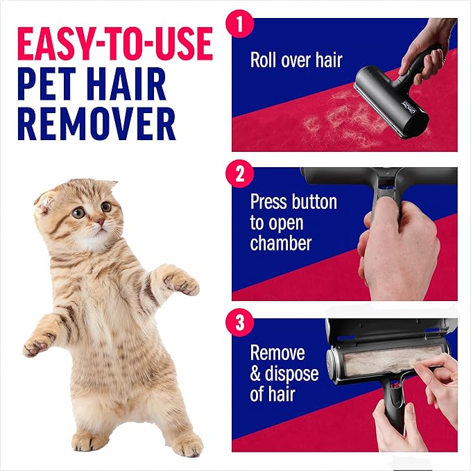 Chom Chom Roller Pet Hair Remover and Reusable Lint Roller - Black ChomChom Cat and Dog Hair Remover for Furniture, Couch, Carpet, Clothing and Bedding - Portable, Multi-Surface Fur Removal Tool - PAWPICO