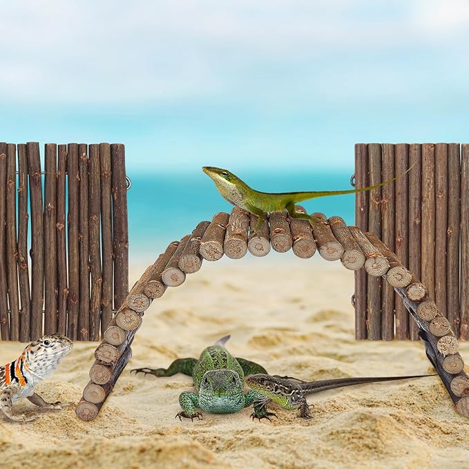 2PCS Reptile Hideout Hermit Crab Bendable Wooden Bridge, Wooden Hermit Crab Hideout Climbing Toys, Reptile Tank Habitat Decor Wooden Hiding Hut for Hermit Crab Lizards Mouse Spiders QUOZUO
