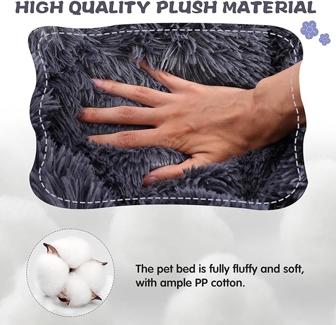 Cat Bed Cute, 23.6" Washable Grey Donut Bed for Indoor Cats and Small Dogs, Soft Cute Flower Fluffy Round Donut Cat Beds, Anti Anxiety Pet Bed, Self-Warming Bed, Dark Grey - PAWPICO