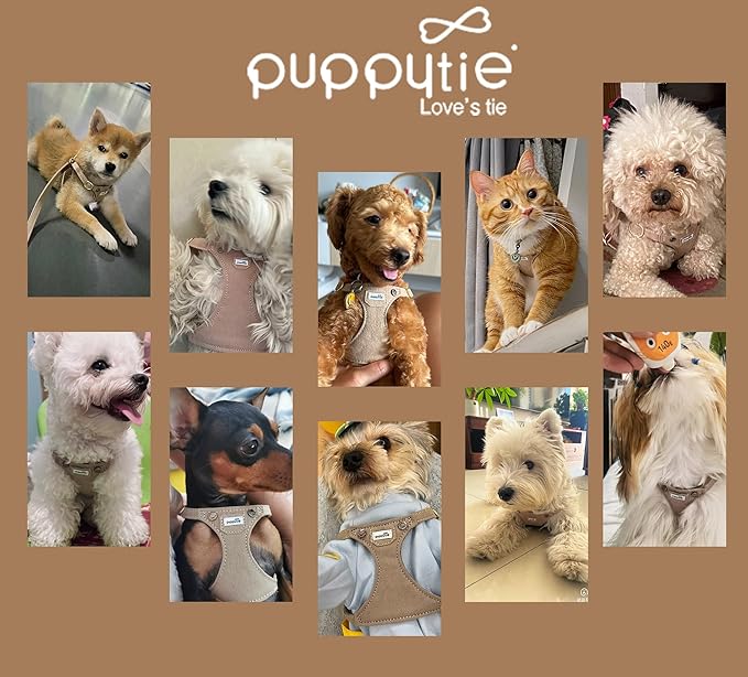 Puppytie No Pull Dog Harness with Multifunction Dog Leash,Soft Adjustable No Choke Escape Proof Pet Harness Vest for Medium Dogs,Denim Mocha Brown,M Puppytie