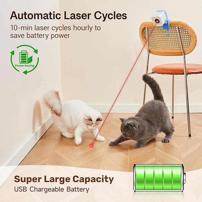 Potaroma Truly Random Cat Laser Toys, No Knock-Over Clamp, Automatic Chargeable Interactive Kitten Toy Indoor Exercise for All Breeds, Light Blue White - PAWPICO