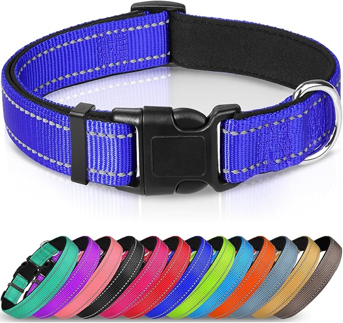 Joytale Reflective Dog Collar,Soft Neoprene Padded Breathable Nylon Pet Collar Adjustable for Medium Dogs,Navy Blue,M - PAWPICO
