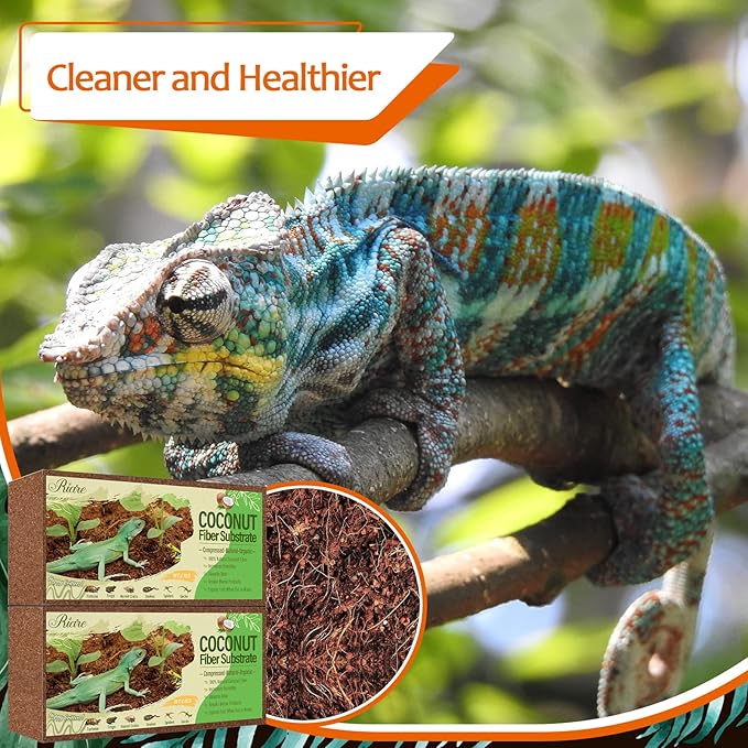 Riare 2 Pack Natural Coconut Fiber Substrate for Reptile- Premium Compressed Coconut Husk Terrarium Bedding for Reptile, Tortoise, Frogs, Snakes Hermit Crabs, Burrowing Animals Riare