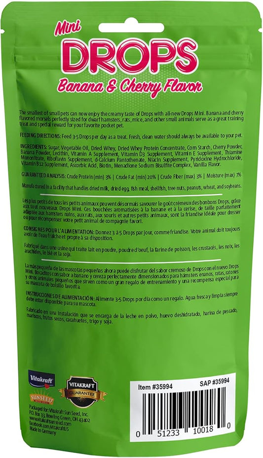 Vitakraft Drops Mini Banana & Cherry Flavor Dwarf Hamster, Rat, and Mouse Treat, 2.5 oz, Multi Vitakraft