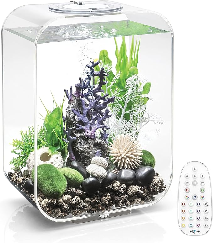 biOrb Life 15 Acrylic 4-Gallon Aquarium with Multi-Color Remote-Controlled LED Lights Modern Compact Tank for Tabletop or Desktop Display, Transparent biOrb