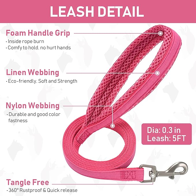 GAMUDA Small Pet Harness Collar and Leash Set, Step in No Chock No Pull Linen Fabric Soft Mesh Dog Vest Harnesses Reflective for Dogs Puppy Cats Kitten Rabbit (Pink, S) GAMUDACollarsCollection