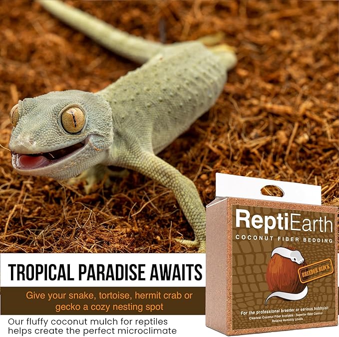 ReptiEarth Fine Coconut Fiber Substrate, Fluffy Small-Strand Reptile Substrate and Snake Bedding for Bioactive Terrarium Tanks, Organic Coco for Lizards, Frogs, Tarantulas (3 Pack Breeder Bundle) ReptiChipPremiumSubstrate