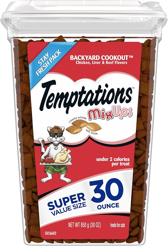 Temptations MixUps Backyard Cookout Flavor Crunchy and Soft Cat Treats, 30 oz. Tub Temptations