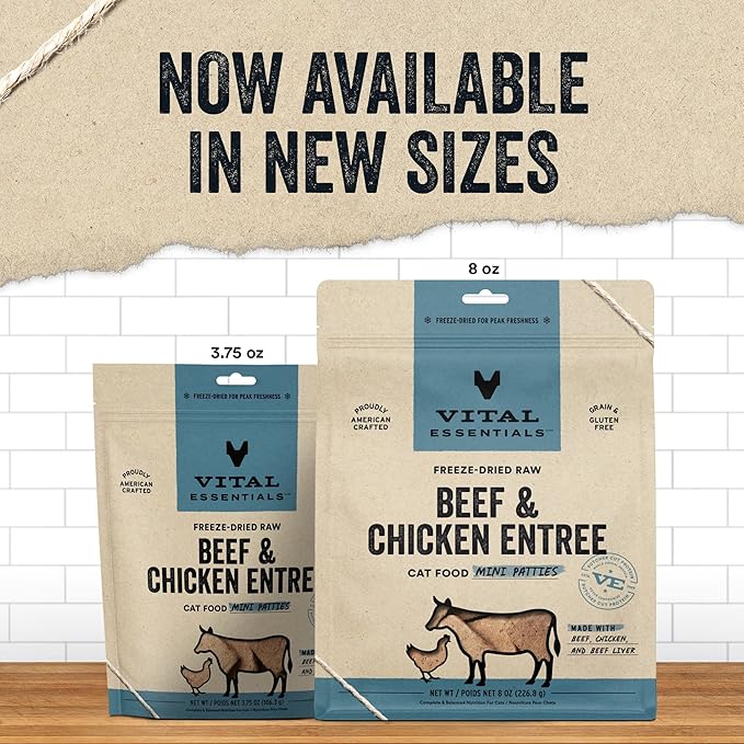 Vital Essentials Freeze Dried Raw Cat Food, Beef & Chicken Mini Patties Entree, 3.75 oz VitalEssentials