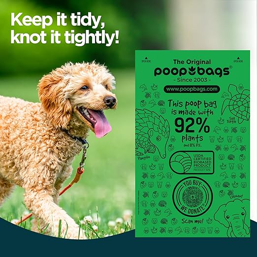 The Original Poop Bags® USDA Certified 92% Plant-Based Dog Waste Bags, 4 Rolls (15 Pet Waste Bags per Roll) - Supports "You Buy, We Donate" Initiative - Dog Poop Bags Refills, Unscented, Leak-Proof - PAWPICO