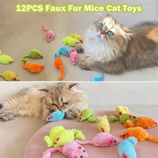 12PCS Cat Mouse Toy, Faux Fur Cat Mice Toys, 5.5” Realistic Size Mouse Toys for Cats, Rattle Cat Toy Mouse, Prefilled Catnip Mouse Cat Toy, Interactive Cat Toy for Bored Indoor Adult Cats - PAWPICO