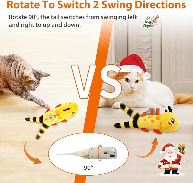 Gigwi Flopping Lizard Interactive Cat Toys with Catnip & Silvervine, Floppy Wiggle Cat Toy for Indoor Cats, Moving Activated Cat Kicker Toys, Electric Kitten Toys with USB Rechargeable - PAWPICO