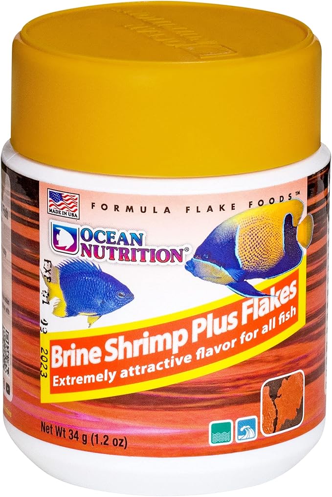 Ocean Nutrition Brine Shrimp Plus Flake Fish Food 1.2 Ounces (34 Grams) Jar | Freshwater & Saltwater Marine Aquarium Flakes Food for Aquariums OceanNutrition