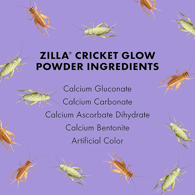 Zilla Cricket Glow Powder — add to Reptile Food for a Fun Twist, More exciting Than Plain Calcium Powder! Fluoresces Under Black Light, Ideal for Insectivores, 4 Ounces Zilla