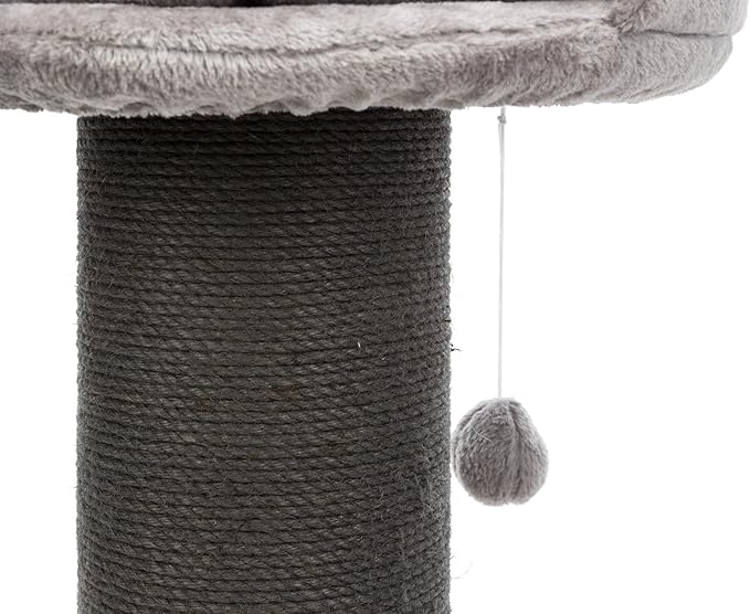 TRIXIE Pepino Cat Scratching Post 35 Inch - Cat Scratcher with Soft Fabric Covering Base and Durable Sisal Rope - with Platform Bed & Dangling Cat Toy - in Gray - PAWPICO