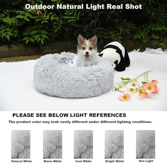 Orthopedic Dog Bed Small,Puppy Bed Washable,23 inches Donut Fluffy Small Pet Beds,Calming Anti Anxiety Round Fits up to 25 lbs Soft Warm Pets Beds for Puppies Indoor,Grey - PAWPICO