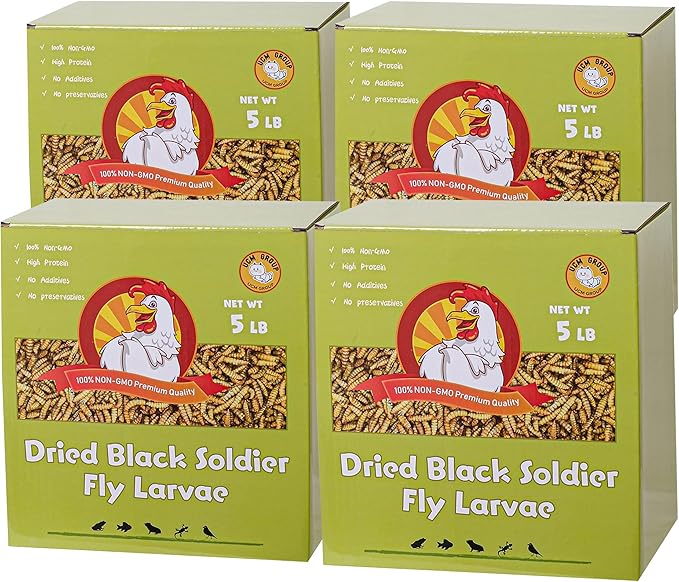 UCM Group 20LB Dried Black Soldier Fly Larvae for Chicken, Poultry, Wild Birds,100% Natural Non-GMO, No Additives, Treat, More Calcium Chicken Treats Than Mealworms, 4 Packs UCMGroupUCMGroup
