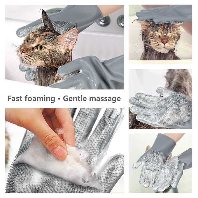 Pet Grooming Gloves - Gentle Dog Bathing Shampoo Brush - Massage Mitt with Enhanced Five Finger Design - Efficient Deshedding Glove for Dogs, Cats, Rabbits and Horses - 1 Pack COMMEMALintRollers