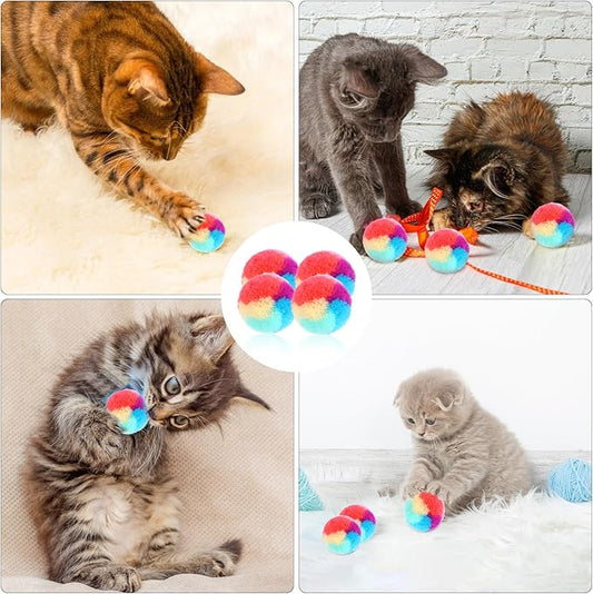 KALIONE 30 Pcs Soft Plush Cat Ball 1.2-inch Rainbow Cat Toy Balls Fuzzy Kitty Balls Kitten Puff Balls Colorful Cat Pom Pom Balls for Cat Kitten Pet Playing Exercising - PAWPICO