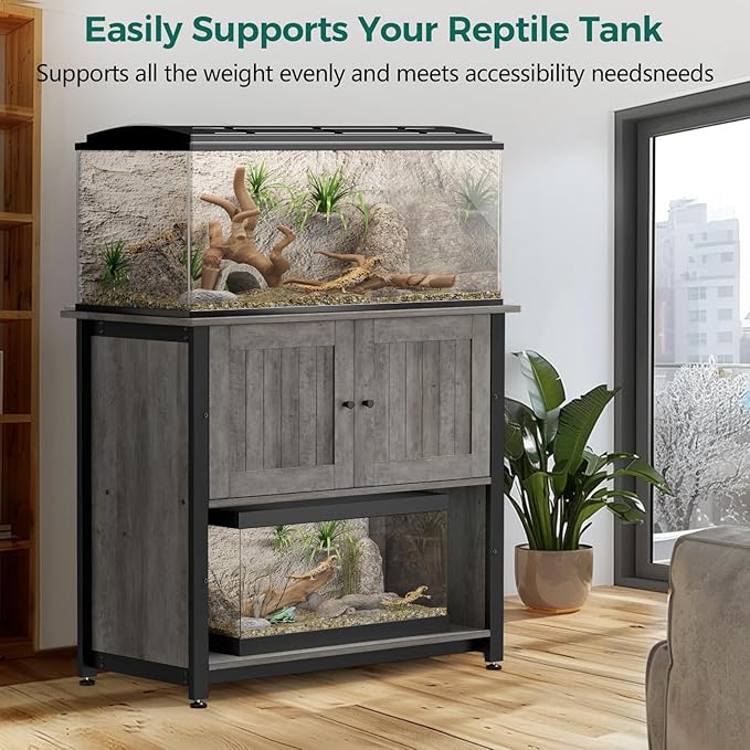 Tatub 40-50 Gallon Fish Tank Stand with Cabinet, Metal Aquarium Stand for Accessories Storage, Reptile Tank Turtle Terrariums Table Bearable 1000LBS, Accommodates 2 Aquariums Tatub