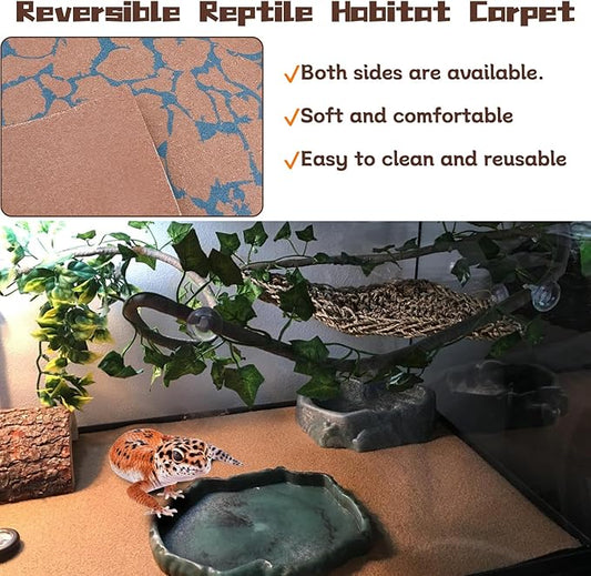 BNOSDM 2 PCS Reptile Carpet Mat Terrarium Liner Bedding Reptile Cage Mat Supplies for Tortoise Lizard Leopard Gecko Snake Chameleon 23.6’’ x 15.7’’ BNOSDM