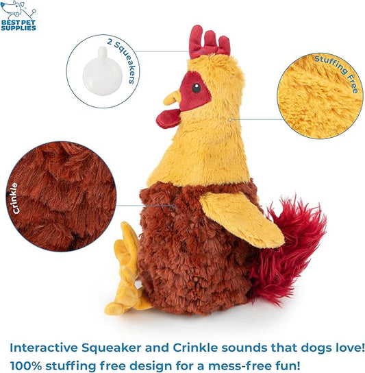 Best Pet Supplies Chicken Crinkle Plush Dog Toys for Interactive Play, Puppy and Senior Indoor Play, Colorful Chicken Toy Shape, Cute and Cuddly - Crinkle Chicken (Wine Red) - PAWPICO