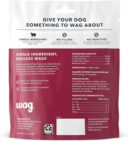 Amazon Brand - Wag Freeze-Dried Raw Single Ingredient Dog Treats Lamb, 3.3oz (Pack of 2) - PAWPICO