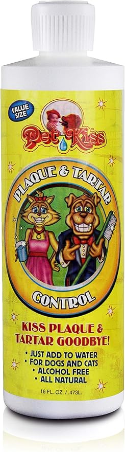 Pet Kiss Plaque and Tartar Water Additive Oral Care for Pets, 16-Ounce PetKiss