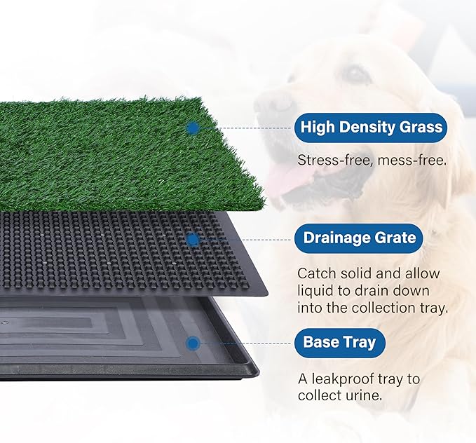 Artificial Grass for Dog Potty – 20x30 inch,Strong Absorbency Grass Pad, Dog Grass Pad with Tray, Dog Potty Training Pad, Dog Litter Box with Grass (Large) - PAWPICO
