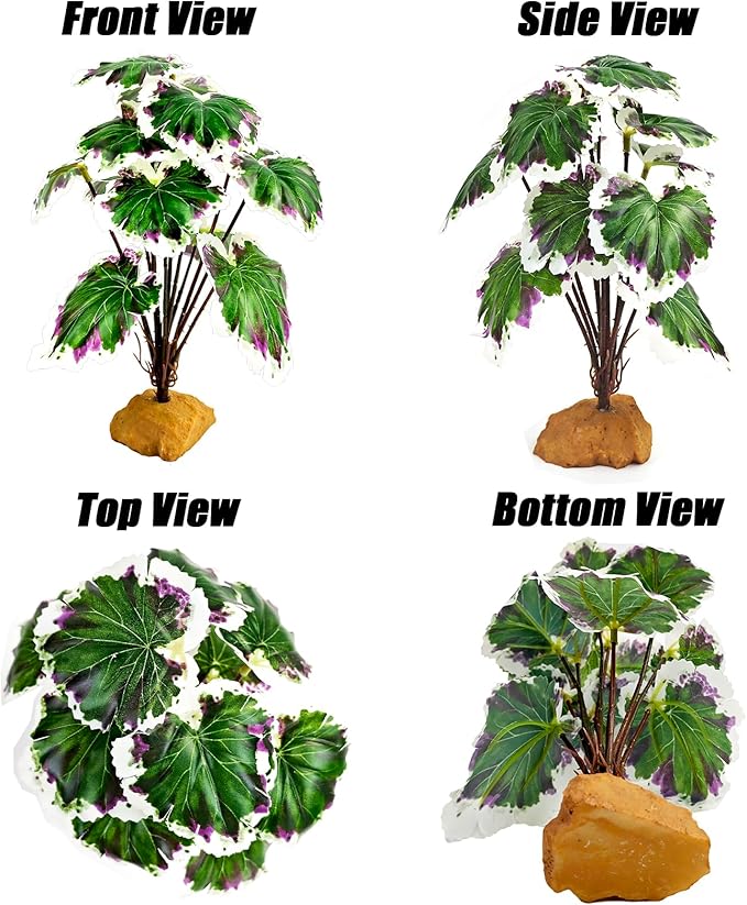 Woyrise Reptile Artificial Plants for Terrarium Decor, Amphibian Habitat Decorations Bearded Dragon Tank Accessories fit Crested Gecko Leopard Lizard Chameleon Snake Frog - White Edge Heuchera Woyrise