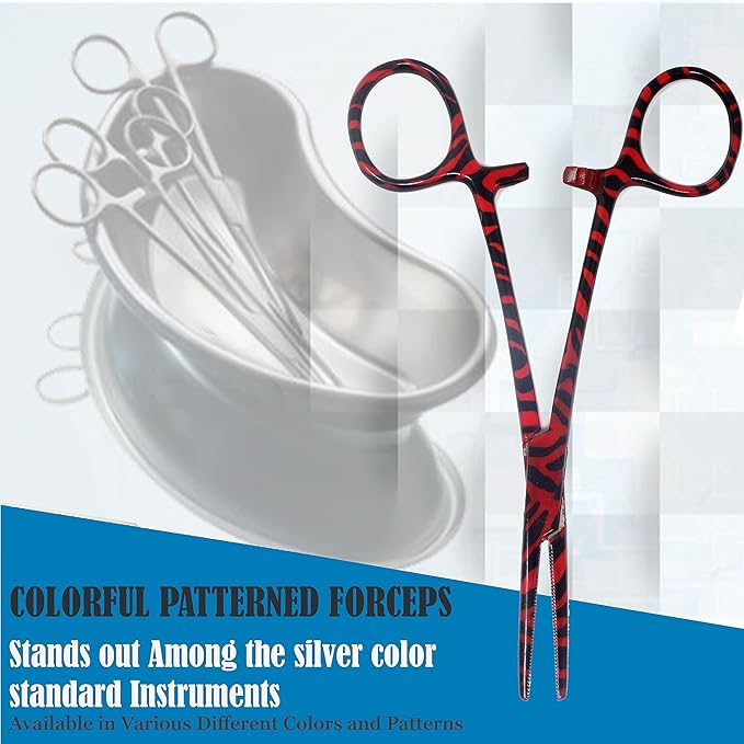 Dog Pet Ear/Nose Hair Puller Grooming Hemostat Locking Forceps Pliers, 5.5" (14cm), Straight (Red Swirls) A2Z+SCILAB