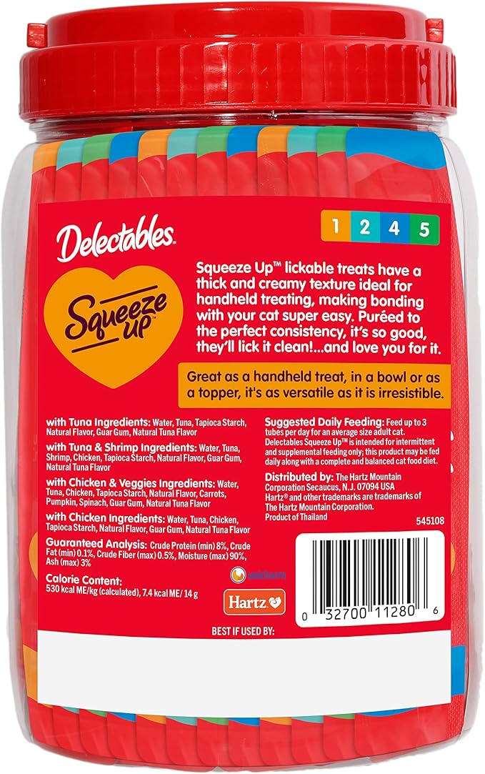 Hartz Delectables Squeeze Up Variety Packs Interactive Lickable Wet Cat Treats, case of 48 Hartz