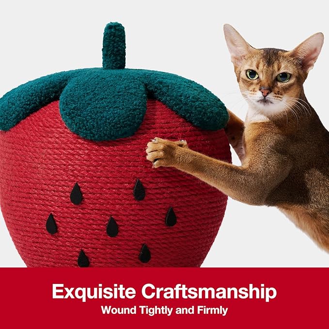 VETRESKA Strawberry Cat Scratching Post, Cute Cat Scratcher with Sisal Rope, Vertical Cat Scratch Post for Indoor Cat and Kitten, Ring Paper Strawberry Leaves Attract Cats - PAWPICO