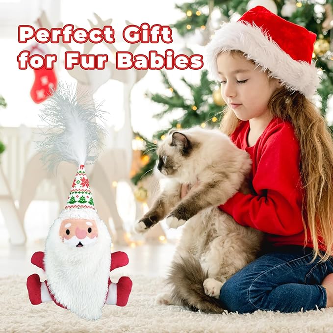 LEWISER Cat Toys, Rechargeable Intelligent Swinging Santa Clause, Suitable for Cat Teaser Stick, Interactive Christmas Cat Toys for Indoor Cats Chase Exercise, Music Melody, 3 Modes - PAWPICO