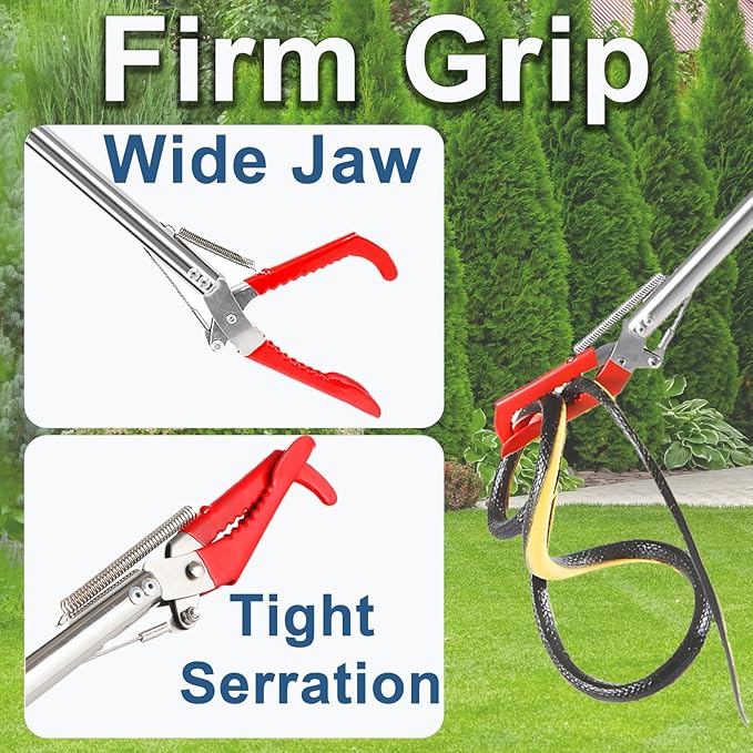 Upgraded 50'' Snake Grabber Tool with Lock, Foldable Snake Hook with Wide Jaw, Stainless Steel Snake Tongs, Long Reach Reptile Catcher, Non-Slip Grip for Safe Handling Incycall