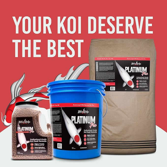 Blue Ridge Koi Fish Food 4.5lb - Koi Food 3/16” Platinum Pro Formula Goldfish Food, Premium Fish Food for Ponds, Floating Pond Pellets Fish Food BlueRidgeFishHatchery