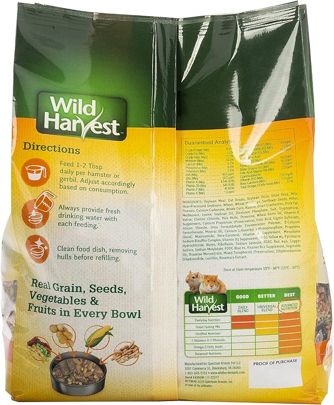 Wild Harvest Hamster and Gerbil Advanced Nutrition Diet, 4-Pound, Multicolor, One Size (E1950W), 4 pounds (Pack of 2) Wild+Harvest