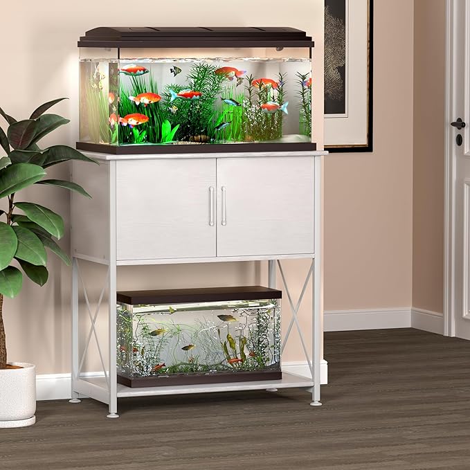 20-29 Gallon Aquarium Stand Metal Frame Fish Tank Stand with Cabinet Storage, for 20 Gallon Long Aquarium,30.7" L*16.5" W Tabletop,330LBS Capacity White PG01YGW Herture