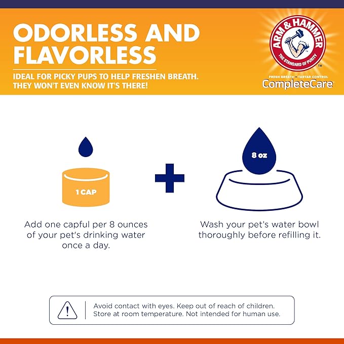 Arm & Hammer Complete Care Fresh Dental Water Additive for Dogs, 16 Fl Oz - Flavorless Dog Water Additive, Dog Mouth Wash, Dog Dental Rinse, PetWater Additive, Pets Dental Care for Bad Breath ARMHAMMER