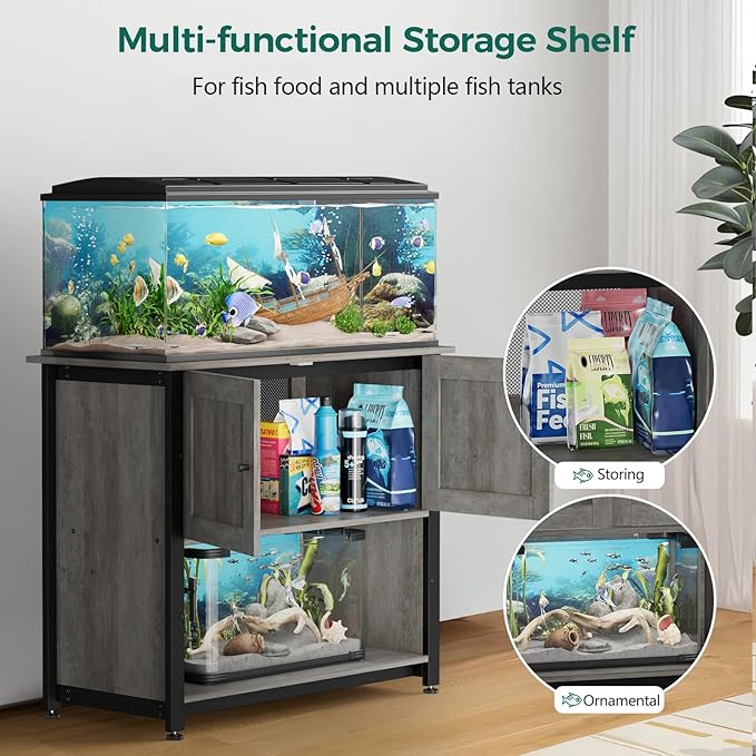 Tatub 40-50 Gallon Fish Tank Stand with Cabinet, Metal Aquarium Stand for Accessories Storage, Reptile Tank Turtle Terrariums Table Bearable 1000LBS, Accommodates 2 Aquariums Tatub