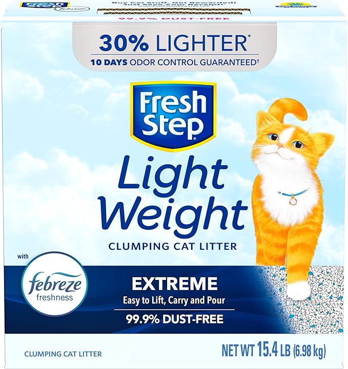 Fresh Step Light Weight Cat Litter Extreme With Febreze Freshness, Lightweight Clumping Litter, 15.4 lb. Box - PAWPICO