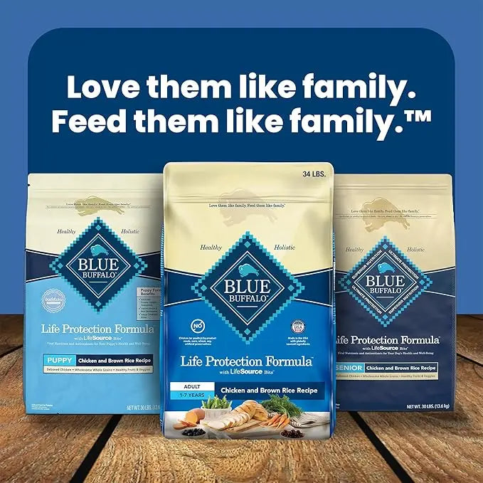 Blue Buffalo Life Protection Formula Adult Dry Dog Food, Helps Build and Maintain Strong Muscles, Made with Natural Ingredients, Chicken & Brown Rice Recipe, 34-lb. Bag - PAWPICO