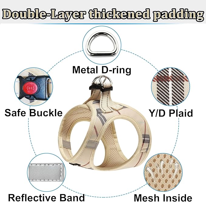 Dog Harness Step-in Breathable Puppy Cat Dog Vest Harnesses for Small Medium Dogs Beige - PAWPICO