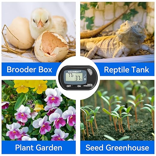 AQUANEAT Reptile Thermometer Hygrometer Digital Display Temperature and Humidity Moniter for Reptiles Rearing Box with Suction Cup Aquaneat